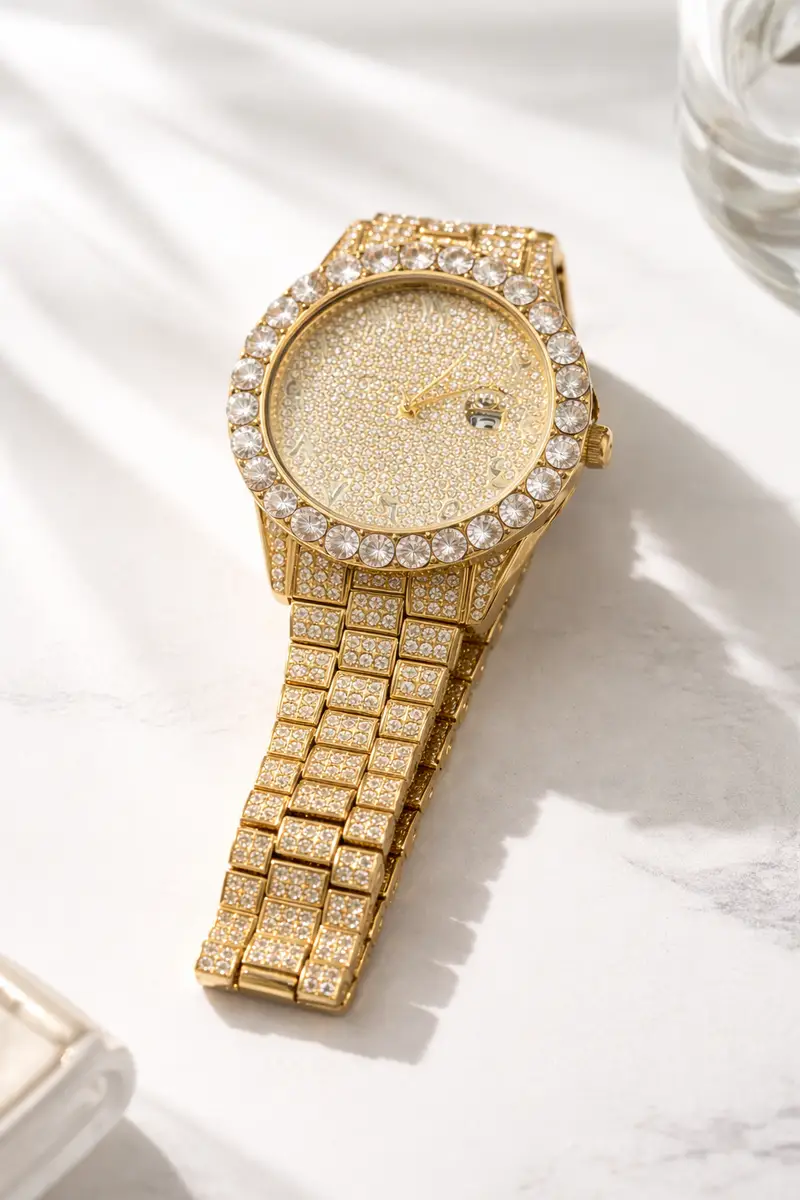 Khrist Golden Analog Stone Studded Watches for Women - Image 7 in Pune